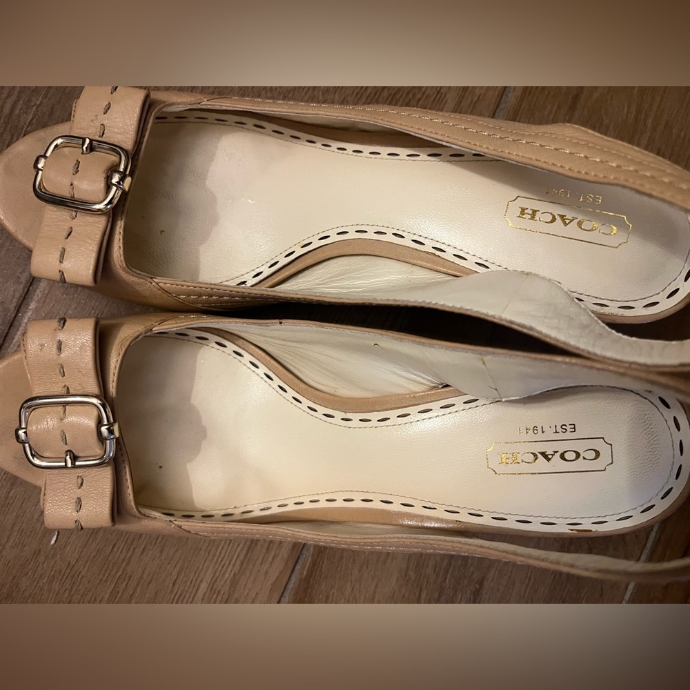 Size 10 low heel Coach tan pump